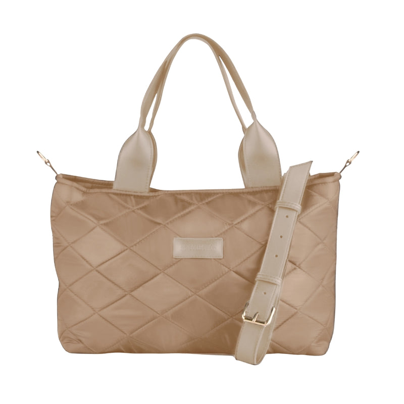Soft Quilted Canvas Shoulder Bag - Cafe