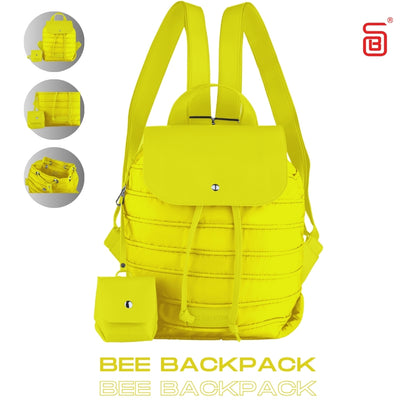 Backpack in Soft Fabric Waterproof Quilted Design Yellow