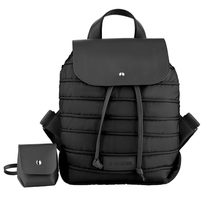 Backpack in Soft Fabric Waterproof Quilted Design Black