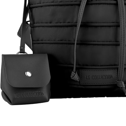 Backpack in Soft Fabric Waterproof Quilted Design Black