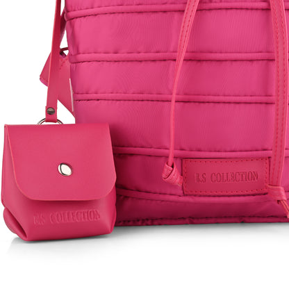 Backpack in Soft Fabric Waterproof Quilted Design Pink