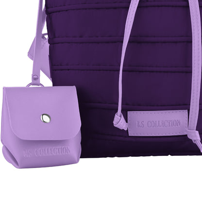 Backpack in Soft Fabric Waterproof Quilted Design Purple