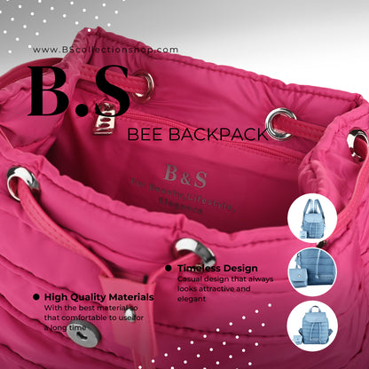 Backpack in Soft Fabric Waterproof Quilted Design Pink