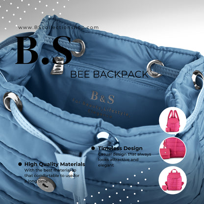 Backpack in Soft Fabric Waterproof Quilted Design Babyblue