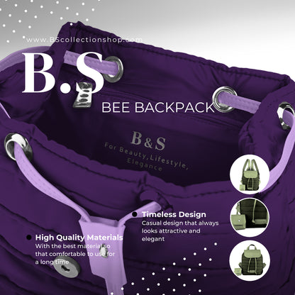 Backpack in Soft Fabric Waterproof Quilted Design Purple