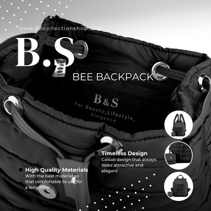 Backpack in Soft Fabric Waterproof Quilted Design Black