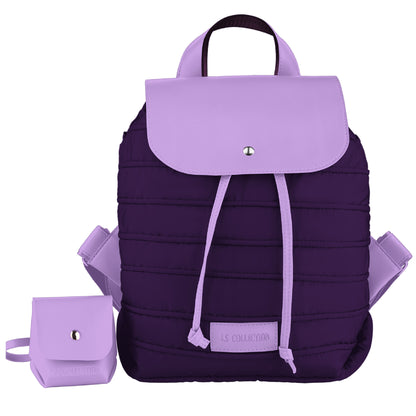 Backpack in Soft Fabric Waterproof Quilted Design Purple