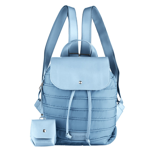 Backpack in Soft Fabric Waterproof Quilted Design Babyblue