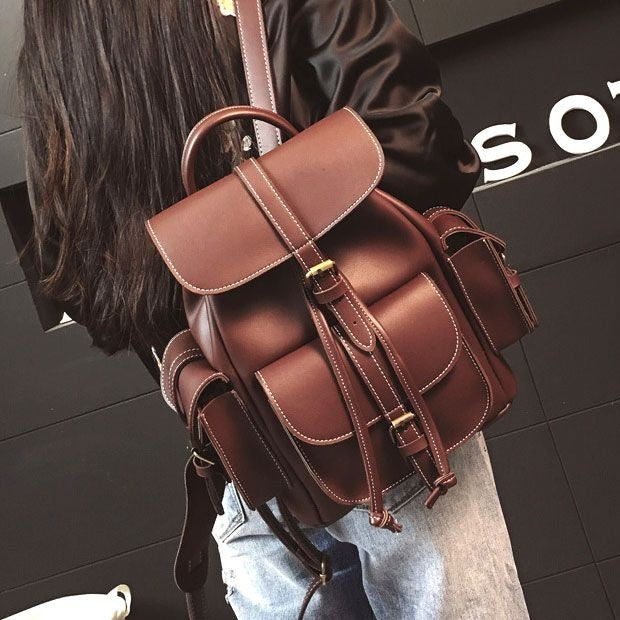 brown leather fashion backpack BS Backpack Leather Bag